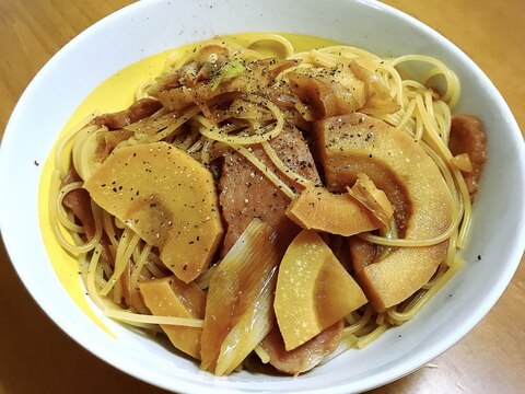 たけのことミートローフの和風パスタ